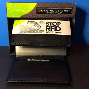 DAYLOGIC FOR MEN GENUINE LEATHER TRIFOLD WALLET STOP RFID IDENTITY THEFT NEW